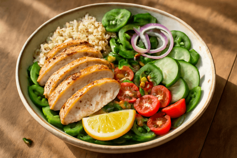 Kyckling- & Quinoasallad med färska grönsaker