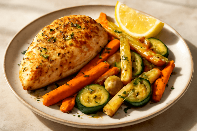 Poulet rôti aux légumes d'antan