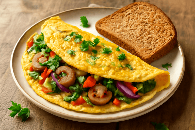 Omelette clásico de verduras con pan integral