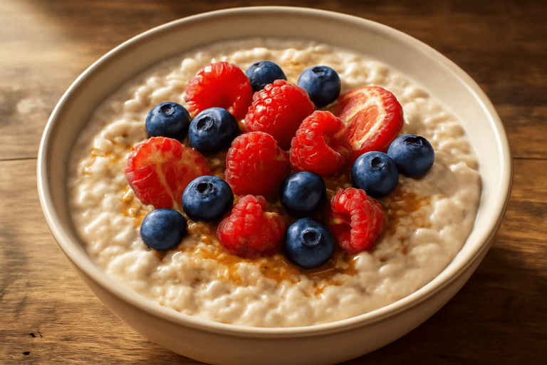 Proteinreiches Haferflocken-Frühstück mit Beeren