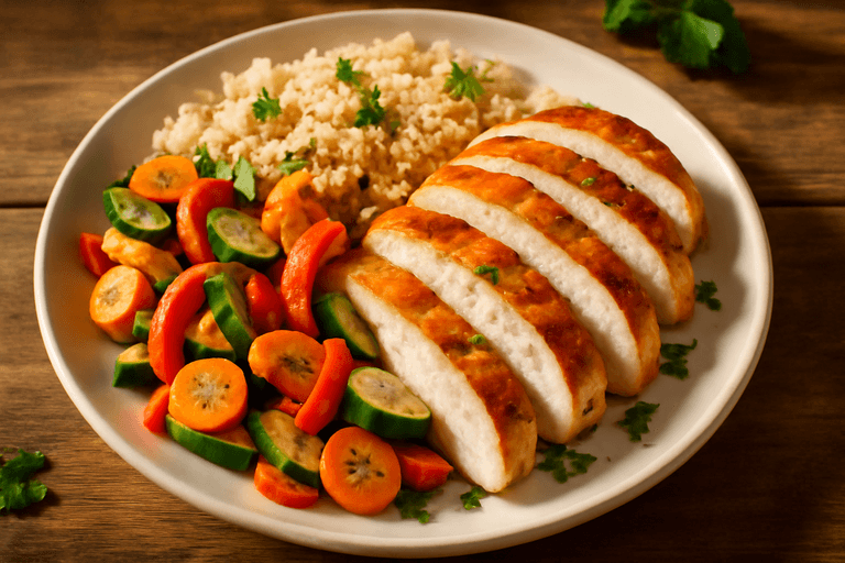Hähnchenbrustfilet mit buntem Gemüse und Quinoa