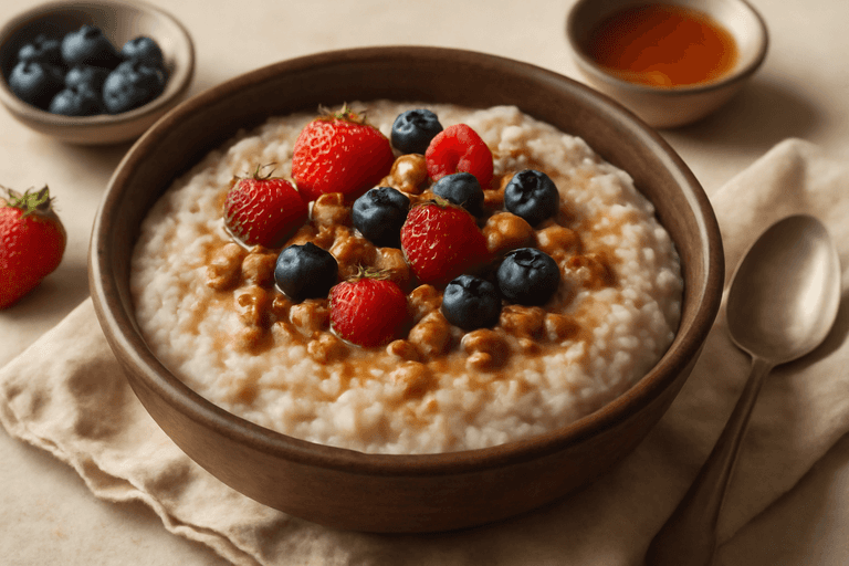 Овсяная каша с ягодами и орехами