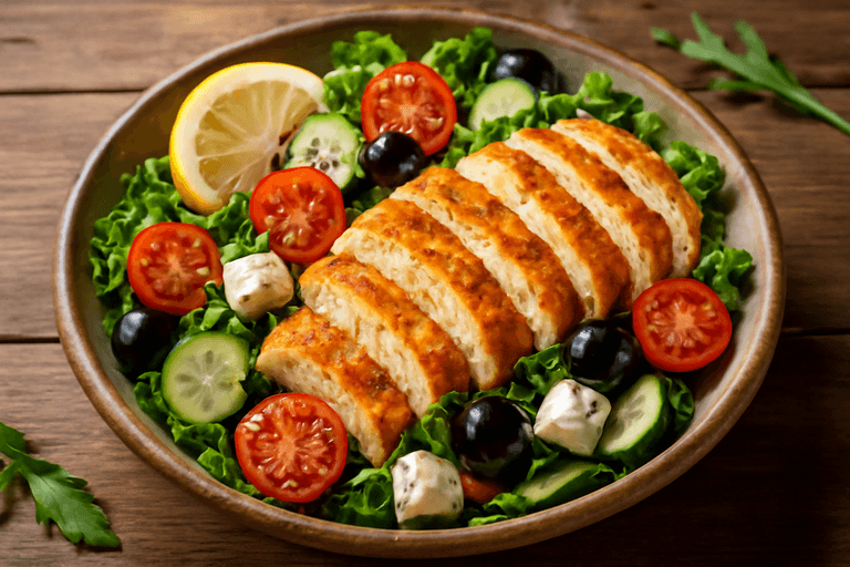 Salada Mediterrânea com Frango Grelhado