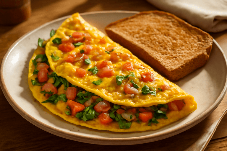Hearty Veggie Omelette with Whole Grain Toast