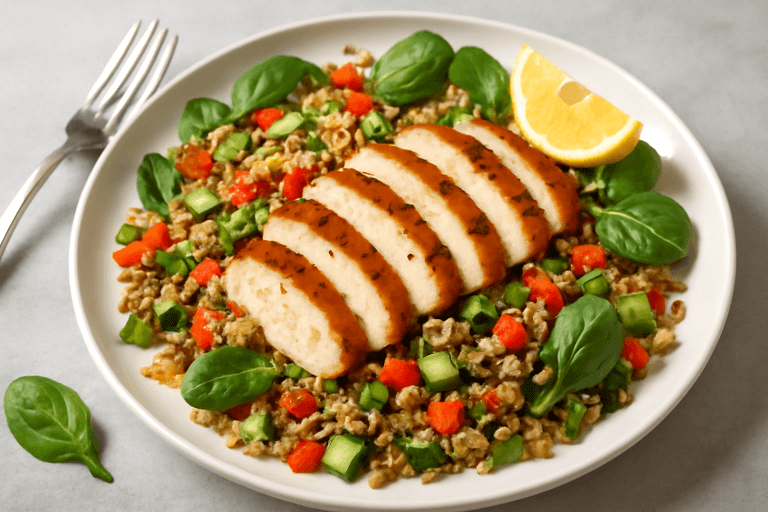 Piept de pui la grătar cu salată vibrantă de quinoa