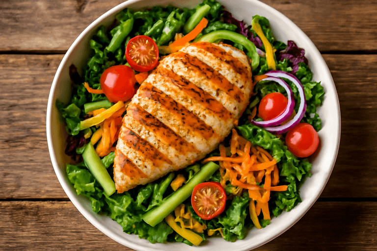 Salată energizantă cu piept de pui și legume proaspete
