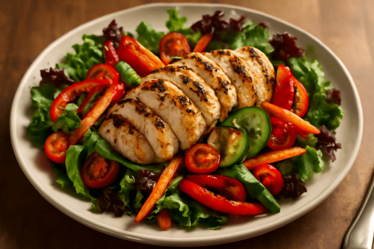Klassisk Grillad Kycklingsallad med Rostade Grönsaker