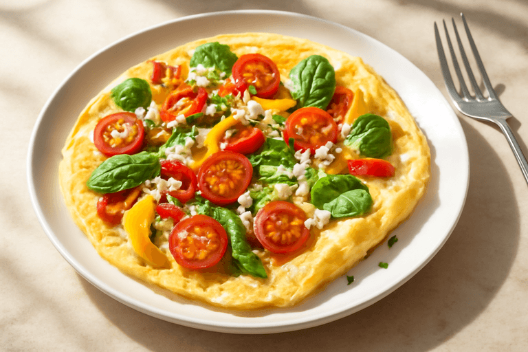 Mic dejun clasic cu omletă ușoară și legume proaspete
