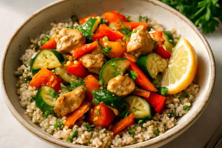 Hähnchen-Gemüse-Pfanne mit Quinoa