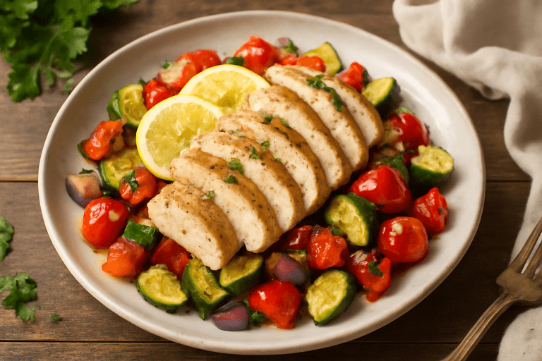 Light Lemon Herb Grilled Chicken with Roasted Vegetables