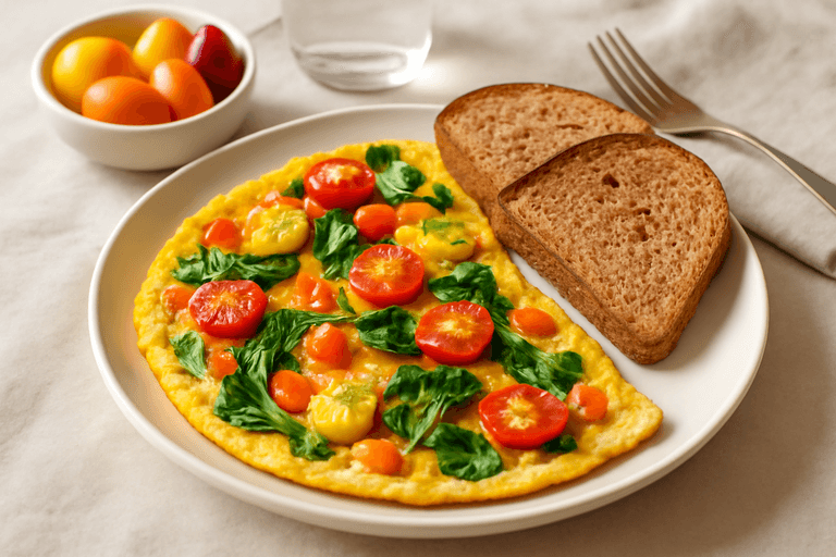 Proteinrik grönsaksomelett med fullkornsbröd