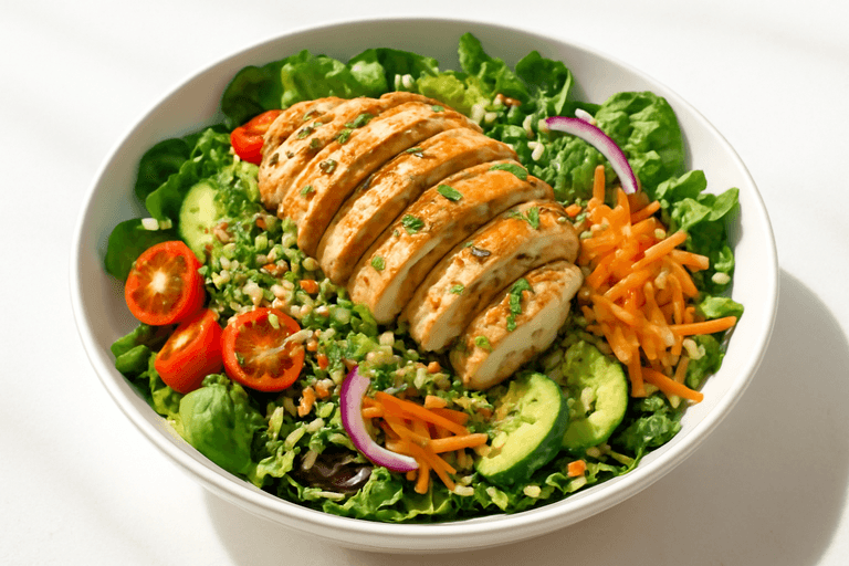 Lätt kycklingsallad med quinoa och citronvinägrett