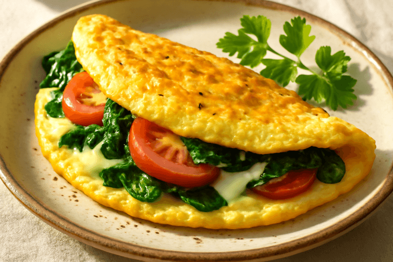 Протеинов омлет с домати и спанак