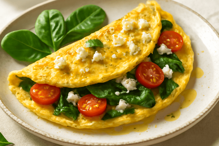 Omelette protéinée classique aux épinards et tomates