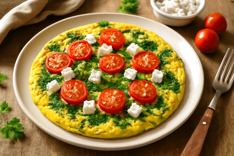 Proteinreiches Spinat-Omelette mit Tomaten und Feta
