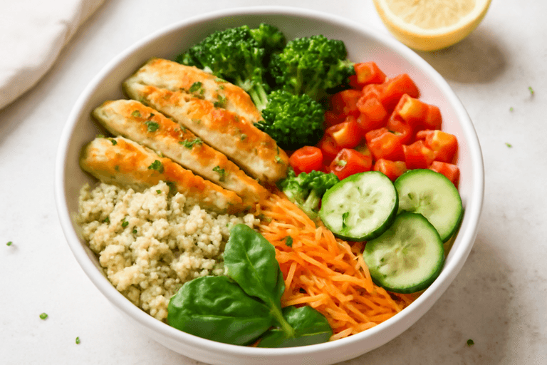 Leichter Hähnchen-Gemüse-Quinoa-Bowl