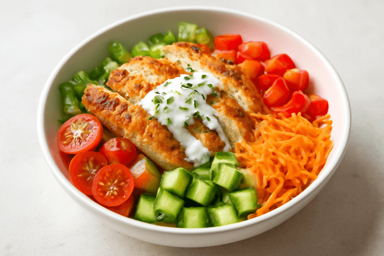 Proteinreicher Hähnchen-Gemüse-Bowl