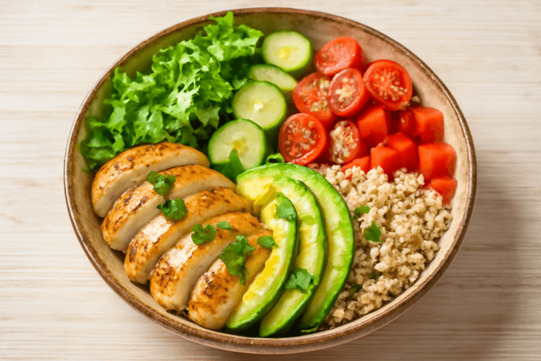 Kyckling- & grönsaksskål med citrondressing