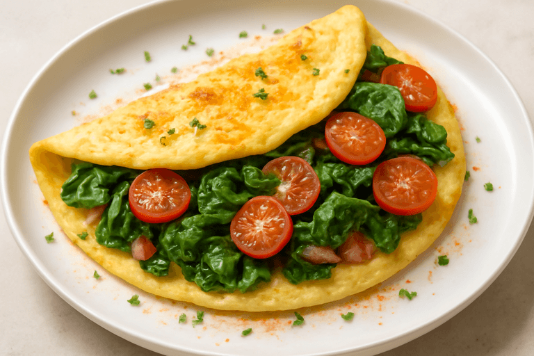 Omelette légère aux épinards et tomates