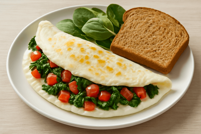 Omelette clásico de claras con espinaca y tomate