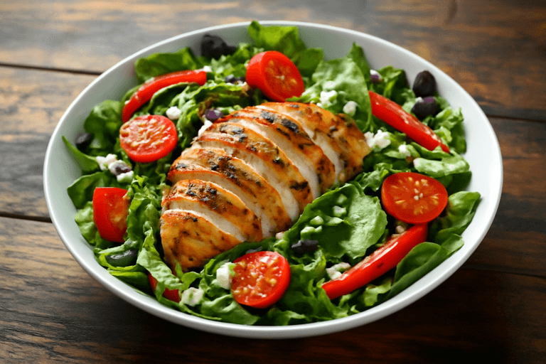 Salată clasică cu piept de pui la grătar și legume proaspete