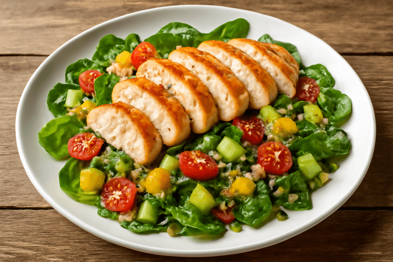 Piept de pui la grătar cu salată de quinoa și legume proaspete