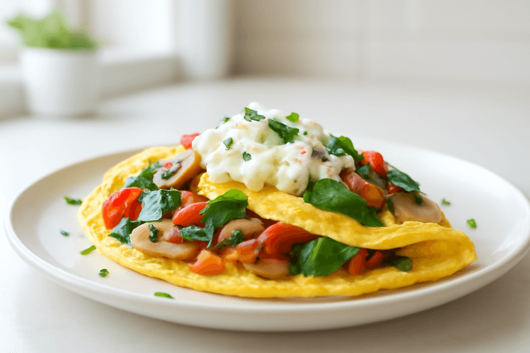 Omletă clasică cu legume și brânză slabă