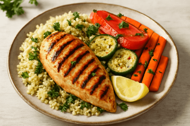 Κοτόπουλο Σχάρας με Ψητά Λαχανικά & Κινόα