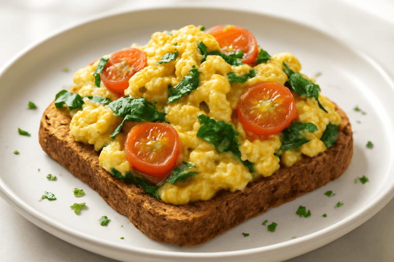 Proteinreiches Rührei mit Spinat und Tomaten