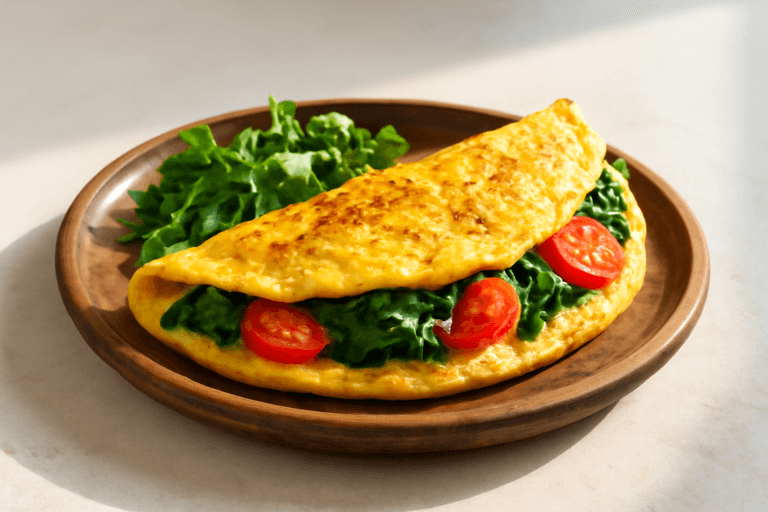Omelette Proteico Clásico con Espinacas y Tomate