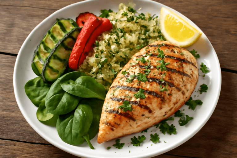 Lätt grillad kyckling med fräsch örtquinoa och grönsaker