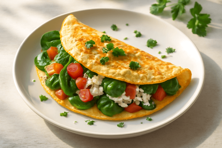 Proteinreiches Omelett mit frischem Spinat und Tomaten