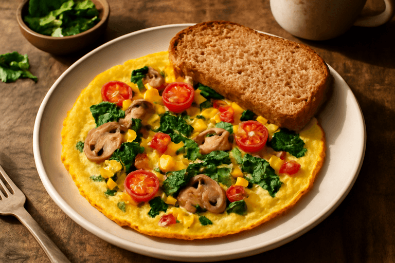 Frische Gemüse-Omelette mit Vollkornbrot