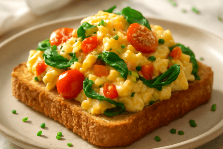 Białkowa Jajecznica z Warzywami na Chrupiącym Tostie