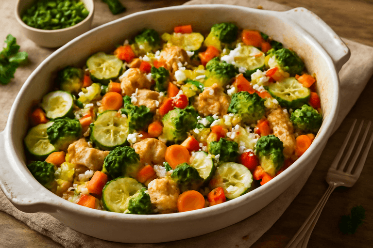 Leichter Hähnchen-Gemüse-Auflauf