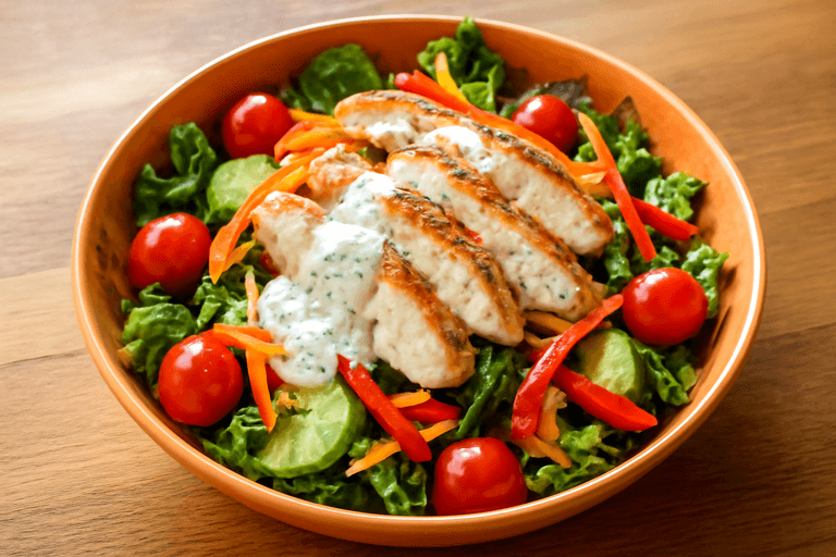 Leichter Hähnchen-Gemüse-Salat mit Joghurt-Dressing