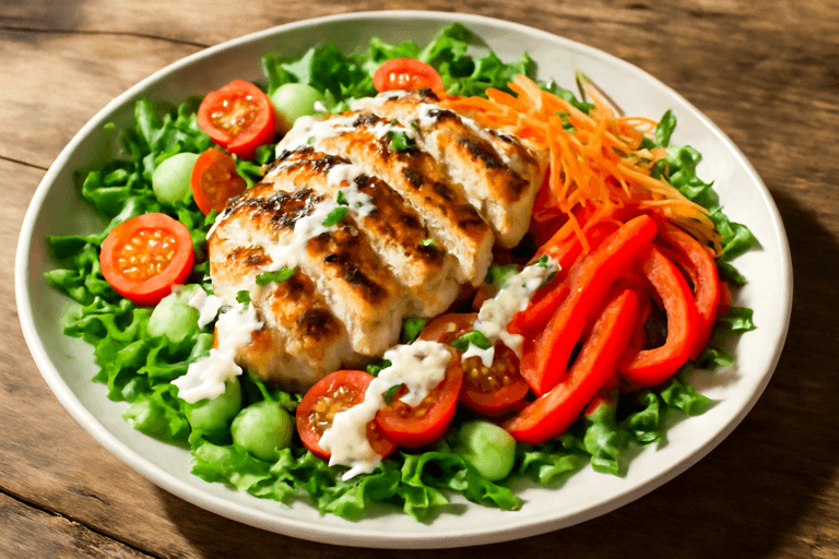 Salade de poulet grillé aux légumes croquants