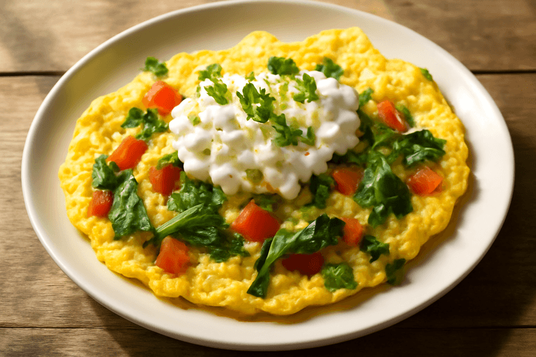 Omletă proteică cu legume și brânză slabă