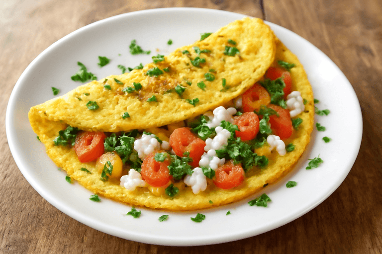 Omletă sățioasă cu legume și brânză slabă