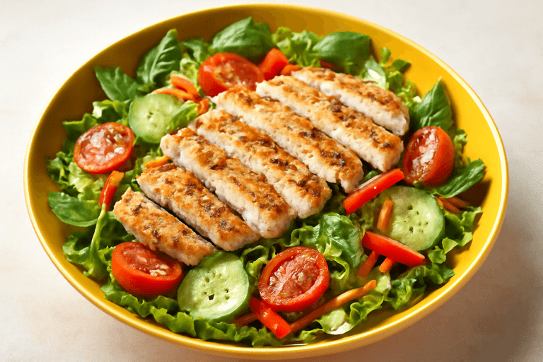 Salată sățioasă cu piept de pui la grătar și legume proaspete