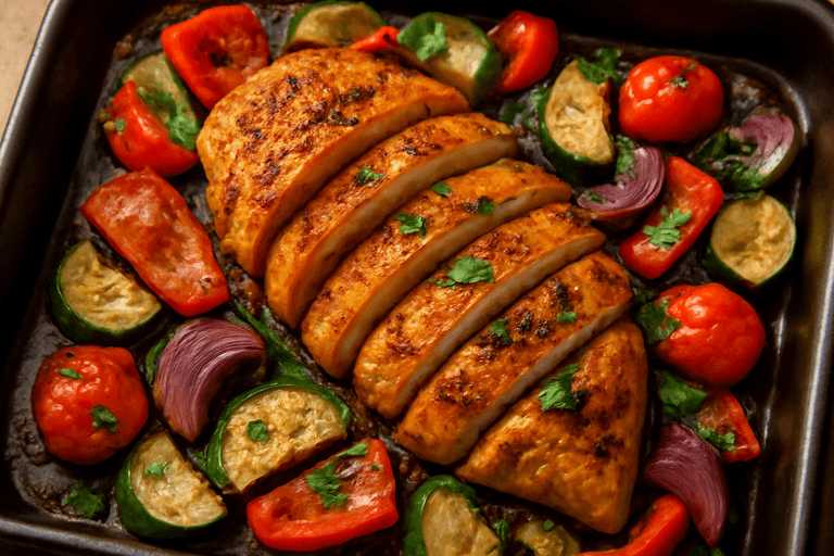 Kruidige Kippenfilet met Geroosterde Groenten