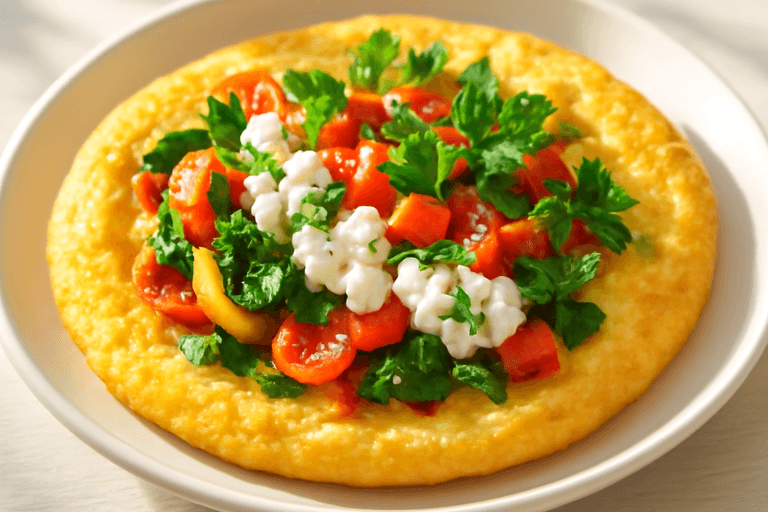 Сытный омлет с овощами и зеленью