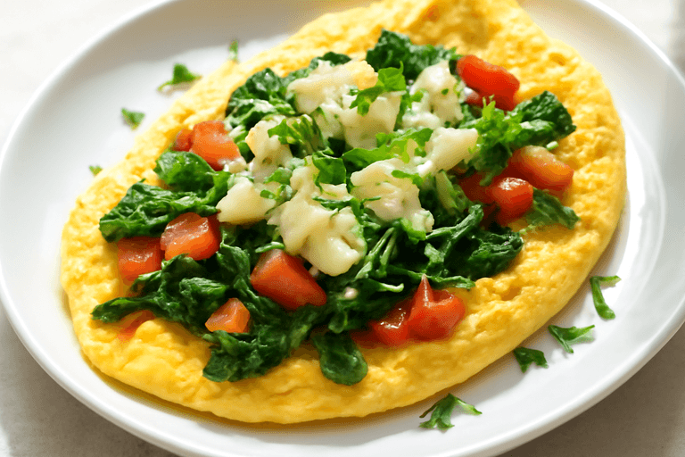 Omelette protéinée aux épinards et tomates