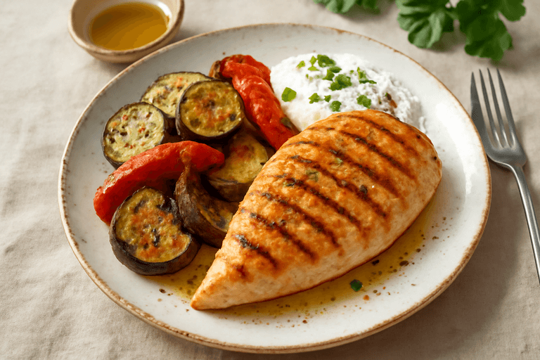 Ψητό Στήθος Κοτόπουλου με Λαχανικά & Κρέμα Από Γιαούρτι