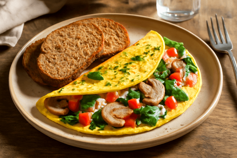 Proteinreiches Gemüse-Omelett mit Vollkornbrot