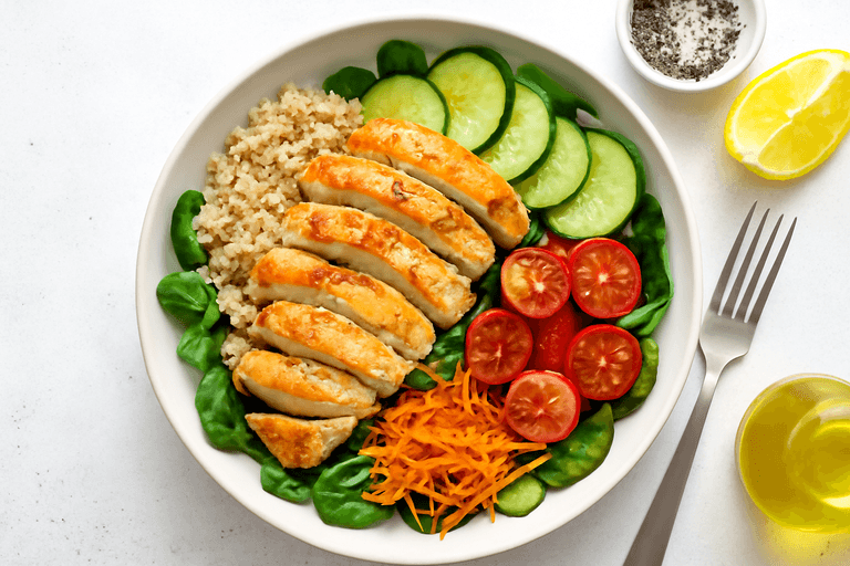 Ensalada de Pollo Asado con Quinoa y Vegetales Frescos