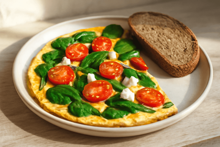 Omletă proteică cu spanac și roșii