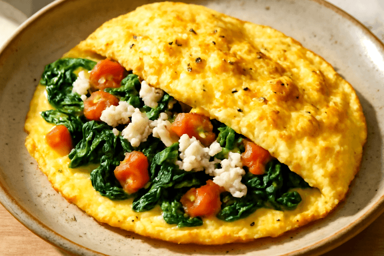 Omelette Energizante con Espinacas y Tomate
