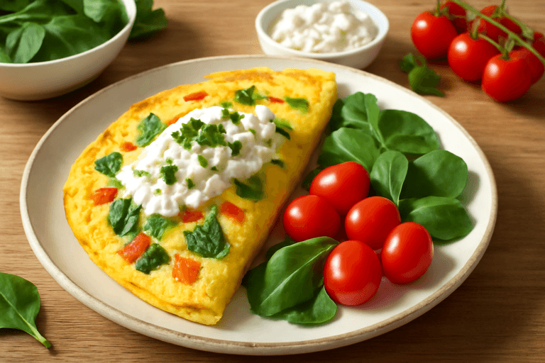 Omletă clasică cu legume și brânză slabă