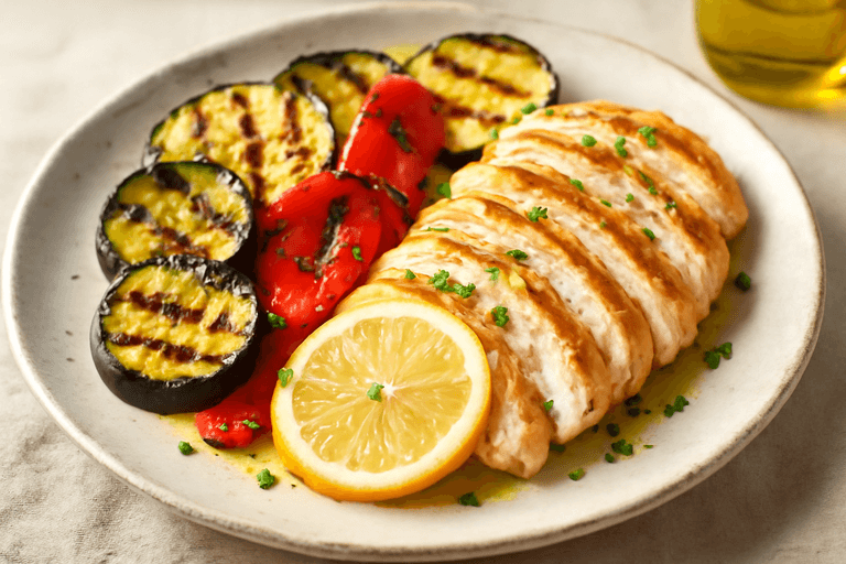 Petto di pollo al limone con verdure grigliate
